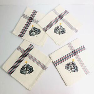 vtg 90s christmas cloth napkins pine tree plaid cabin cozy dinner 14.5 inch